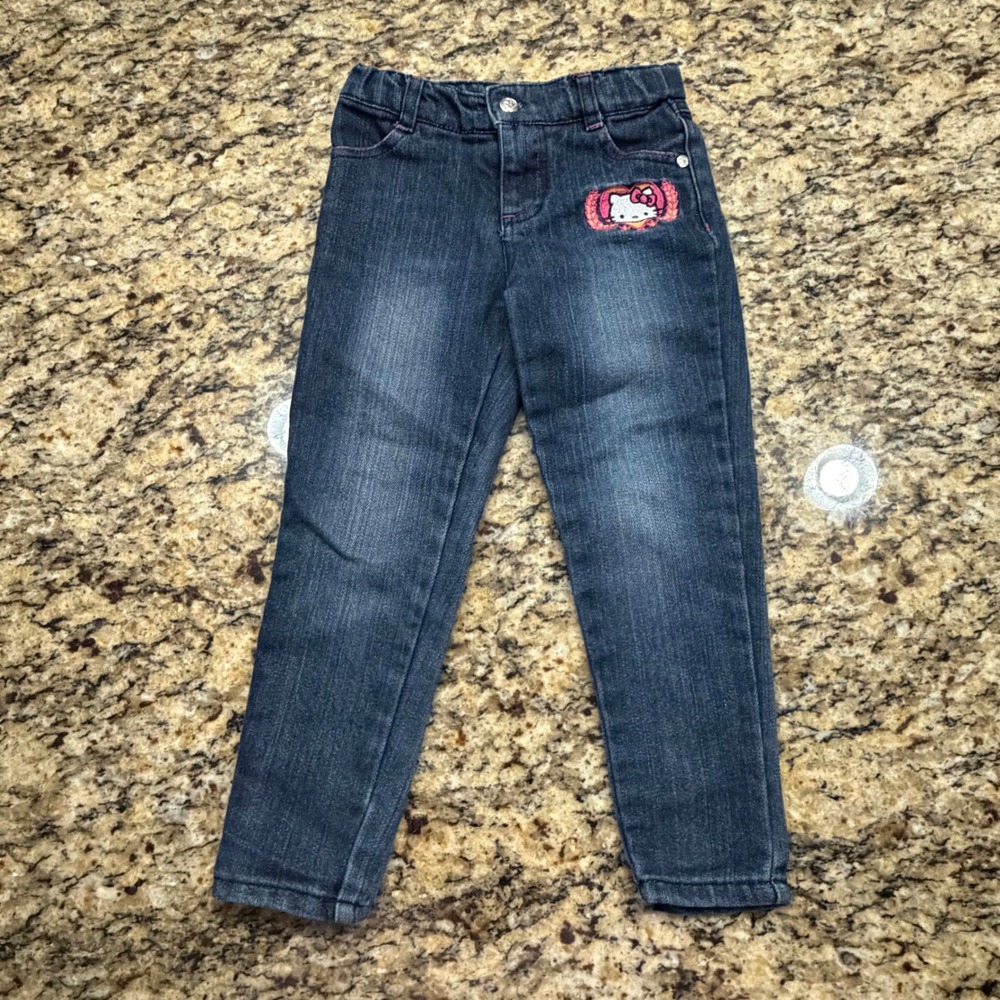 Vintage Hello Kitty Girls Dark Wash Denim‎ Jeans Embroidered Pockets Size 4T